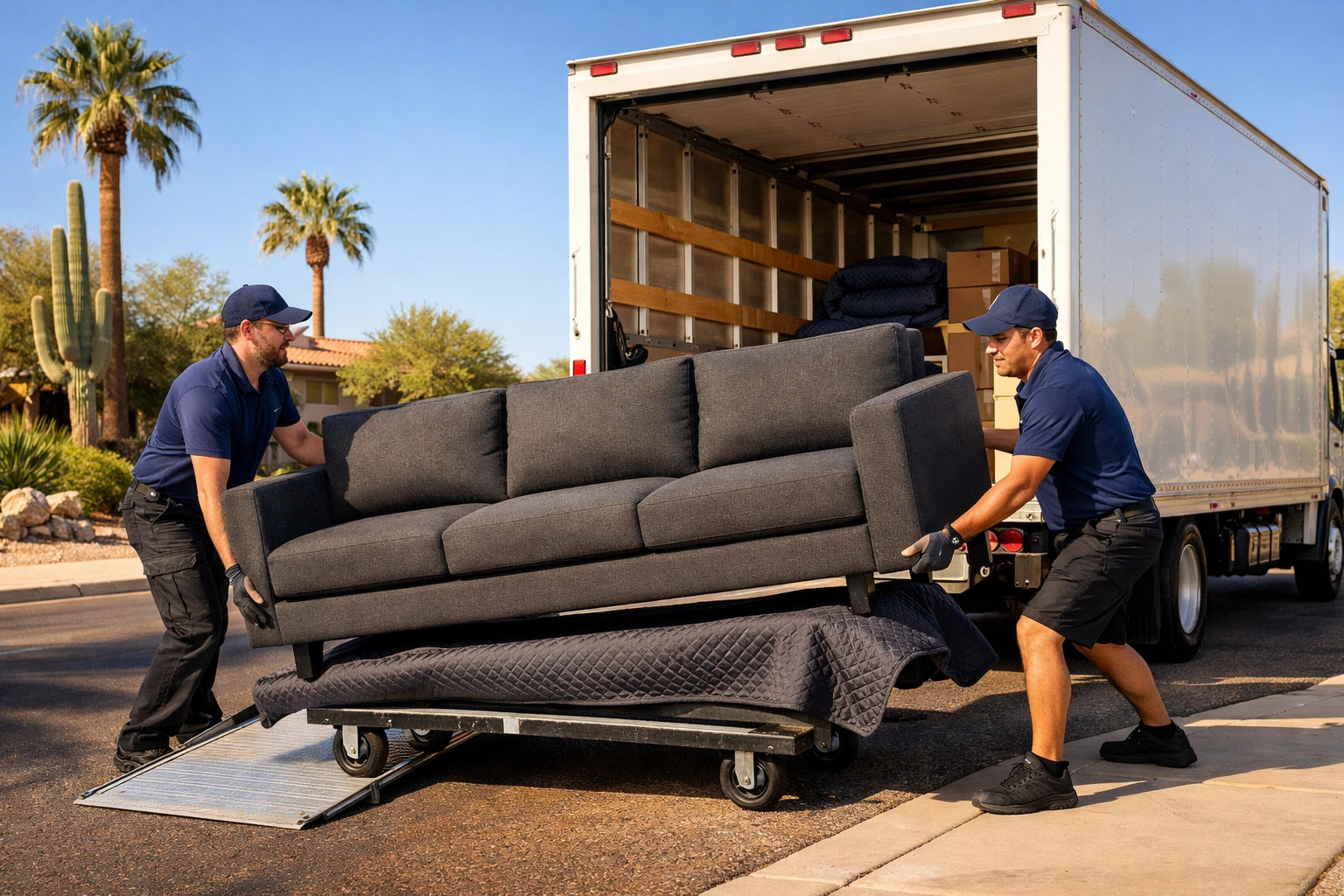  Professional furniture delivery team in Phoenix unloading a modern