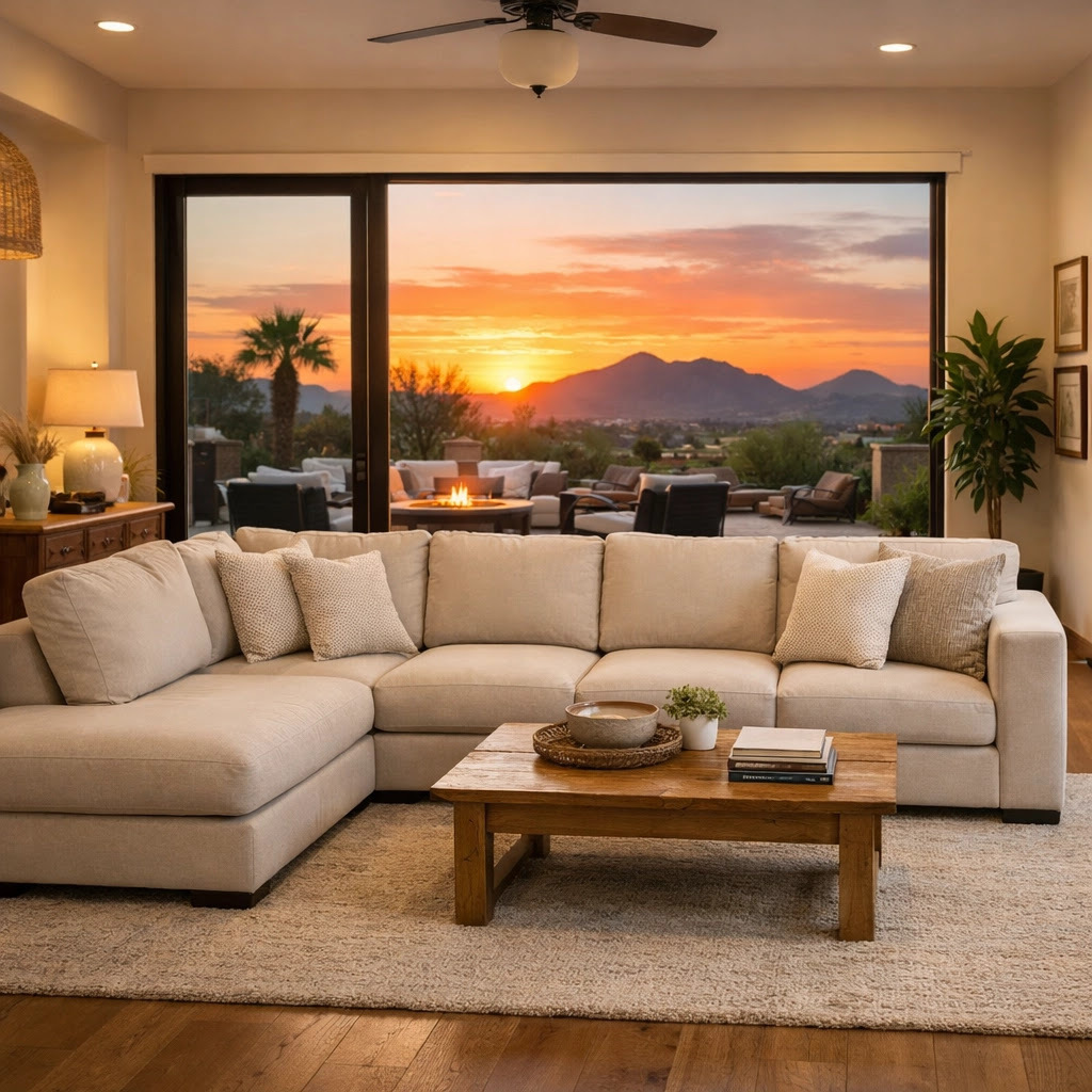 Newly delivered sectional sofa in a modern Phoenix living room highlighting a stress-free delivery experience.